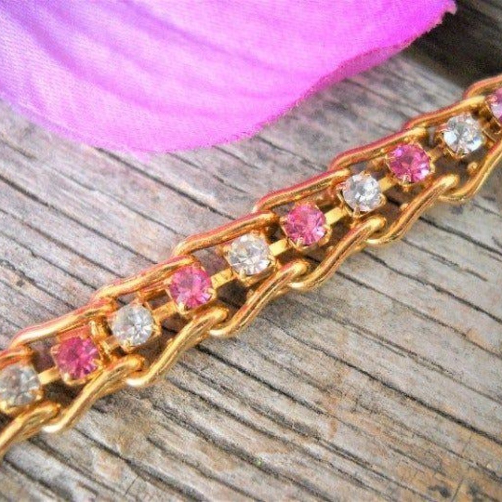 Rhinestone Bracelet Pink/Clear Stones